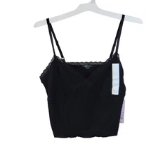 Wild Fable Ribbed Cropped Tank Top, Black, Size L, NWT