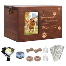 Pet Memorial Urns for Pet Ashes, Wooden Pet Cremation Urns with PhotoFrame, C...