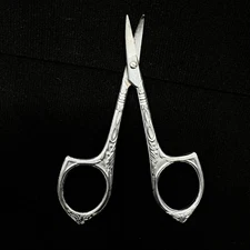 Antique Curved Tip Embroidery Scissors Art Deco Silver Tone 3 3/8"