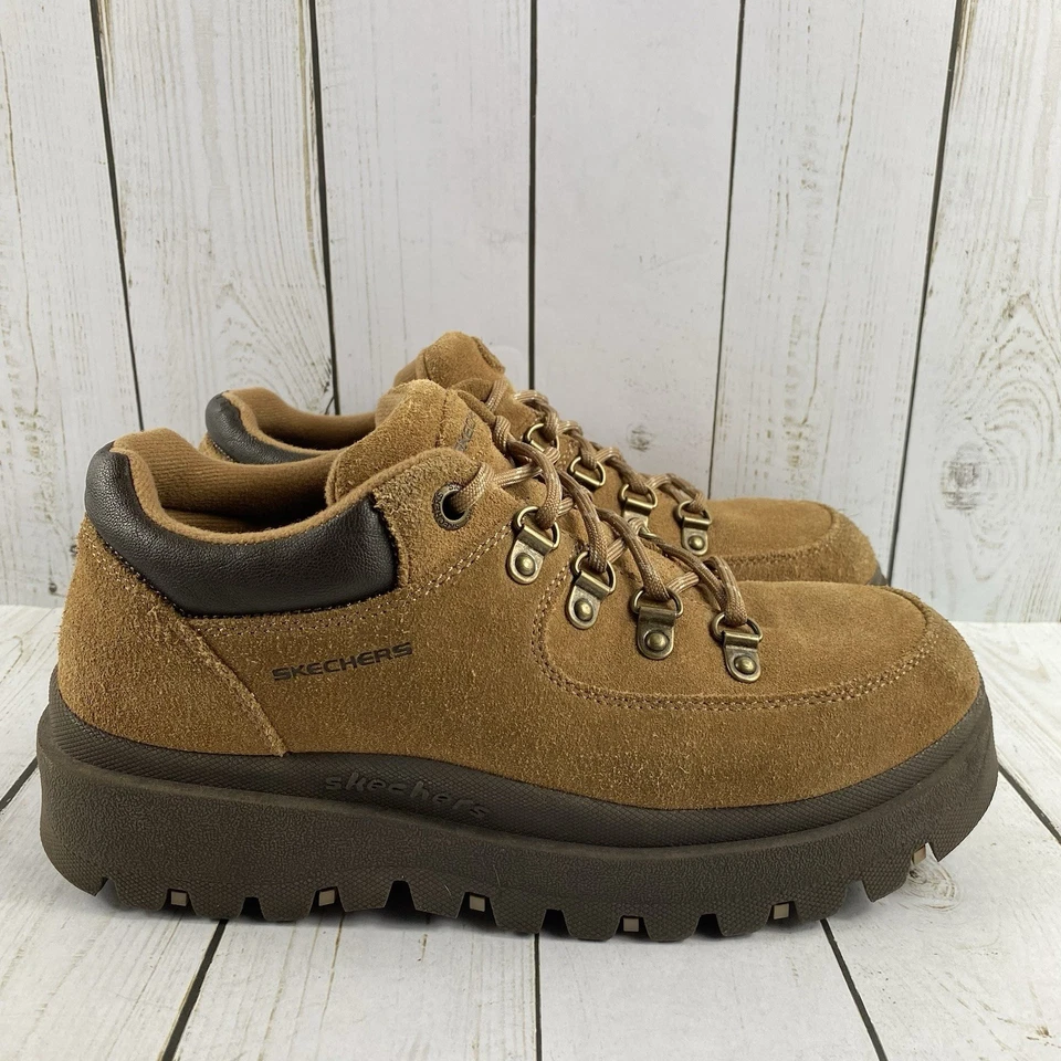Skechers Shindigs Stompin Tan Suede Casual Chunky Platform Shoes Women’s Size 8 - Image 3 of 4