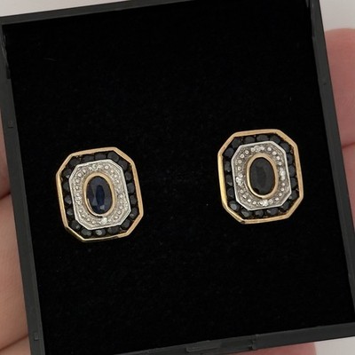 Cluster-Ohrstecker 9 kt Gelbgold Saphir & Diamant gepunzt