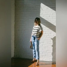 The Great The Statesman Trouser Light Indigo Stripe Size 28 NWOT