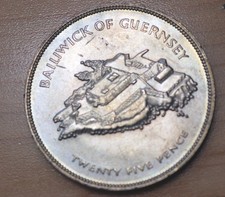 1977 Guernsey 25 Pence Silver Jubilee Unc.