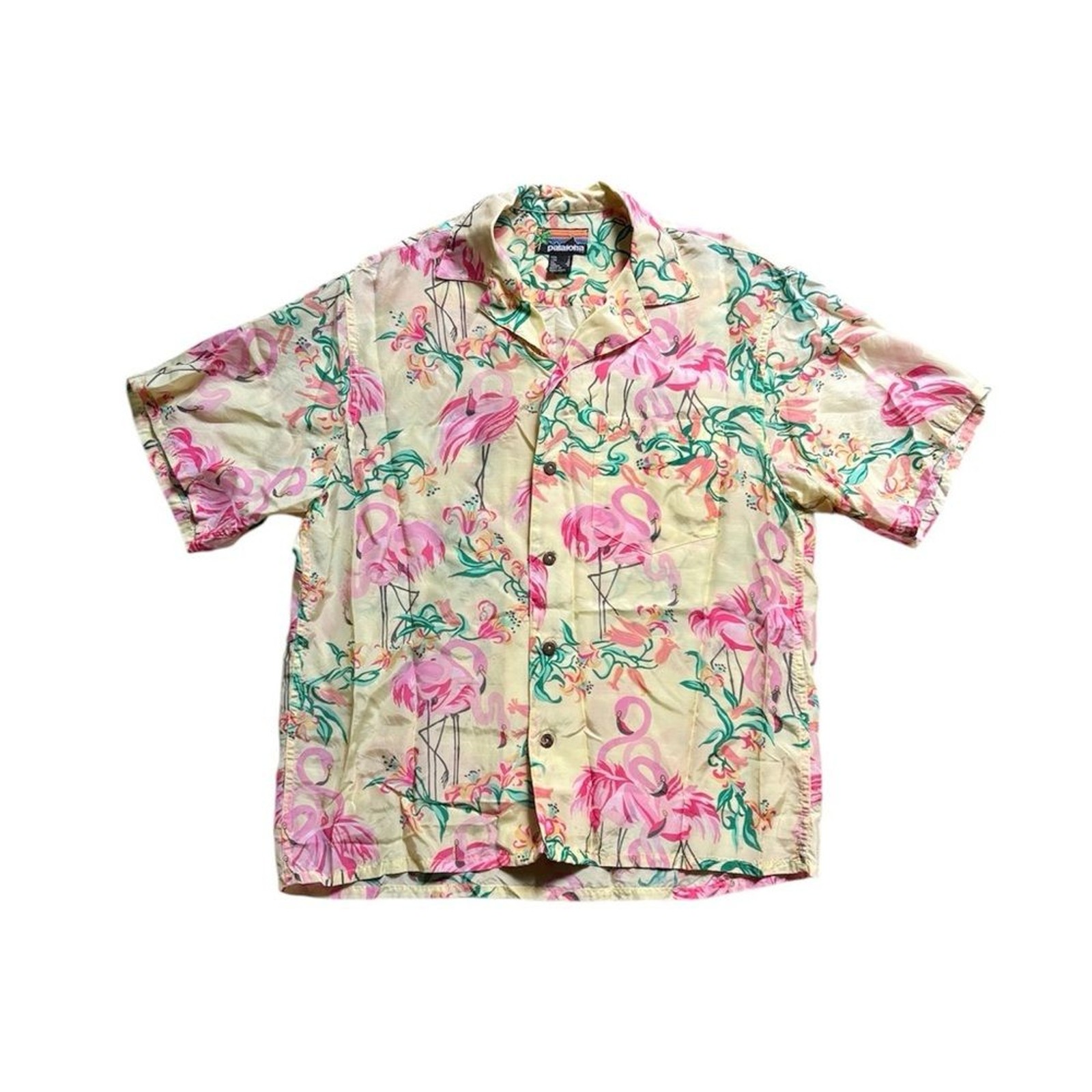 Vintage 80s Patagonia Pataloha Hawaiian Shirt Rare Flamingo Print Men’s S