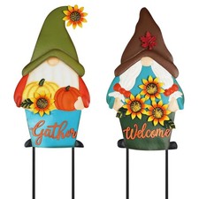 Fall Decorations for Home Outdoor, 2 Pcs Metal Gnome Decorative Garden Stakes...