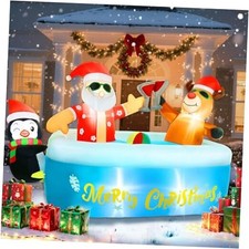7FT Christmas Inflatable Outdoor Decorations, Hawaiian Santa Claus Cheers Pool