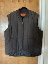 Red Kap Men’s Brown Puffer Vest Size Large Made In USA Full Zip Pockets XL