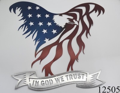 18'' Metal Eagle In God We Trust Wall Hanging Sign Eagle American Flag Veteran