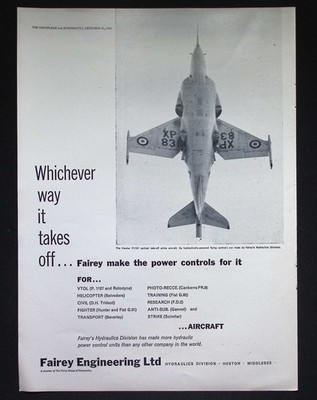 Original 1961 Reklame Fairey Engineering Hawker P.1127 VTOL Flugzeug