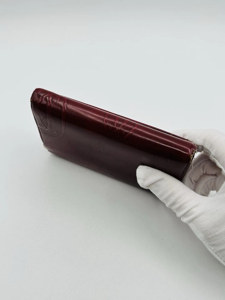 Authentic Vintage CARTIER Burgundy Red Patent Leather Bifold Mens Wallet France - Image 3 of 4
