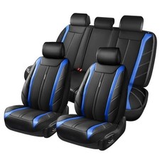 Luxury Faux Leather Seat Covers Breathable Sporty Full Set Black and Blue