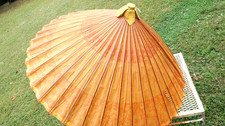 Antique Asian Wood and Paper Umbrella folding vintage collectible accessory