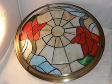 Vintage Tiffany Style Lamp Ceiling Shade Uplighter In Metal Frame 41cms Wide