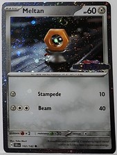 Swirls 🌀 Meltan 102/142 Cosmos Holo Heavily Bleed Error Rare Pokémon TCG ✨️ 