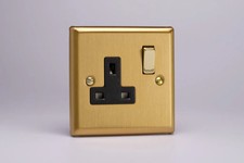 13A Socket Brass 2 Pole Classic Brushed + Brass/Black Insert Varilight XB4DB