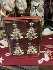 NEW LENOX HOLIDAY NOEL NAPKIN RINGS HOLDERS GOLD CHRISTMAS TREE SET OF 4