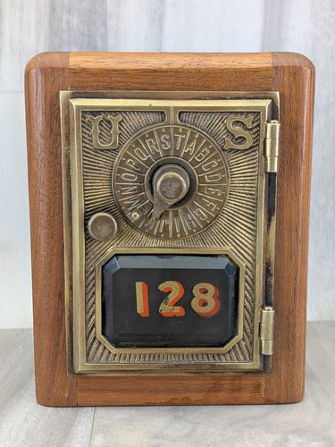 Antique USPS PO Post Office Box Door Hand Crafted Into Wooden Bank w/Combination