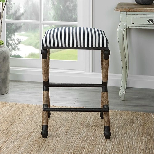 Uttermost 23711 Braddock 19"W Counter Stool - Navy Blue / Cream - Picture 10 of 10