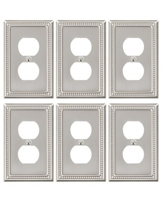 TREEWELL 6-Pack Duplex Outlet Cover Plate, Single 6PK, Brushed Nickel