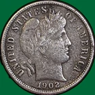 1902 Barber Dime Extremely Fine XF Coin, Rough #35965
