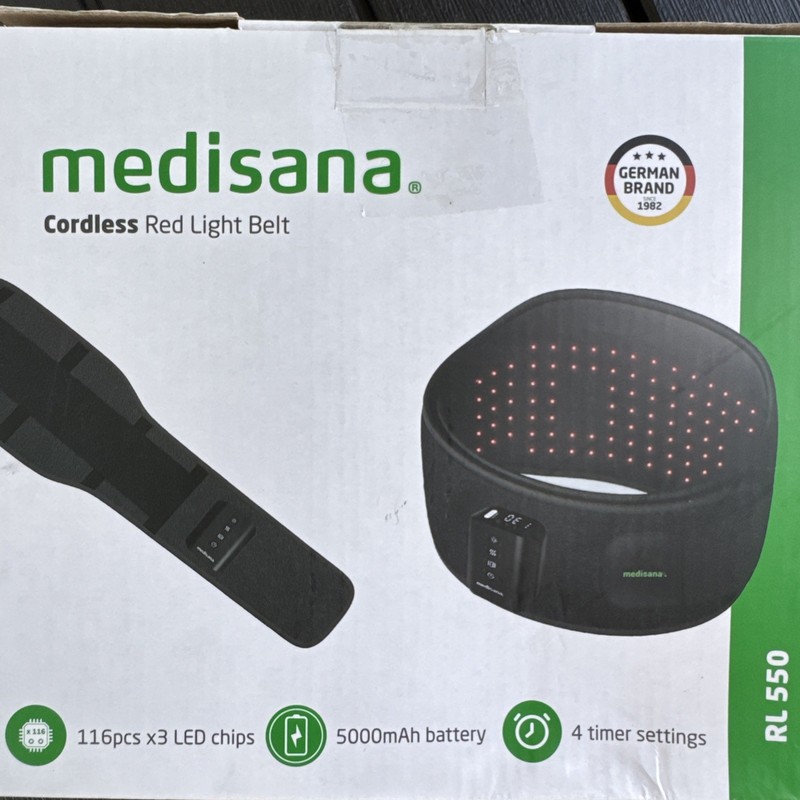 medisana RL 550 Cordless Red Light Belt, Heating & Vibration, Black
