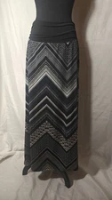 AB Studio Skirt Womens Small Black White Chevron Print Maxi Stretch Boho