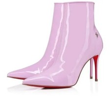 Christian Louboutin Kate Booty 85 Pinkador Patent Leather Ankle Boots Heels 38