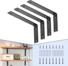 4 12" Black Shelf Brackets, Heavy Duty Cold Rolled Steel, Rustic Industrial