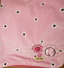 Carters Just One Year Pink Mauve Adorable Flowers Sherpa Dots  Blanket 36x28