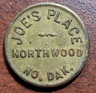 NORTH DAKOTA Token Joe's Place NORTHWOOD No. Dak. Brass 21.2mm GF 5c Trade — photo 1