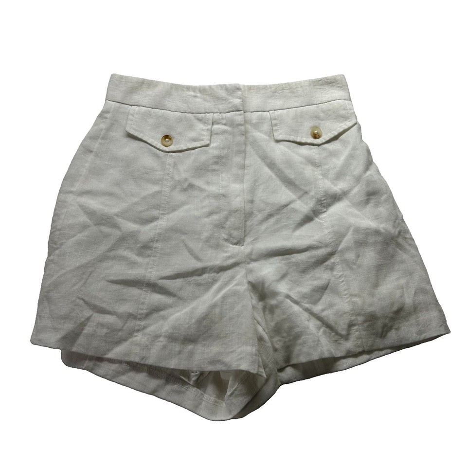 Kookai Women's White Linen Blend Tailored Pocket Shorts Size EU 36