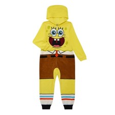 NWT Spongebob Squarepants Fleece Hooded One Piece Pajama Sleepsuit Medium Size 8