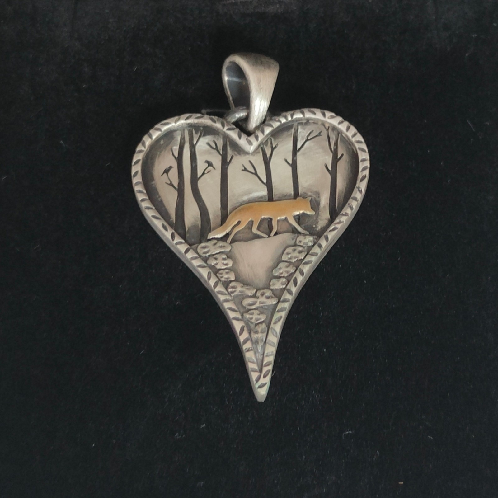 Fox Heart Pendant Handmade Woodland Nature Necklace Charm Silver with box