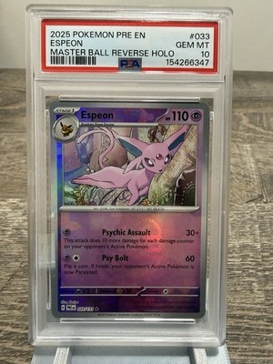 2025 POKEMON PRE EN-PRISMATIC EVOLUTIONS MASTER BALL REVERSE HOLO ESPEON PSA 10