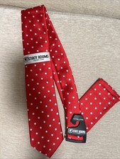 Stacy Adams Red Polka Dots Neck Tie And Handkerchief Set New Extra Long