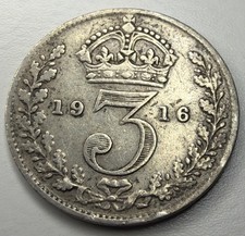1916 Great Britain silver Three pence T30
