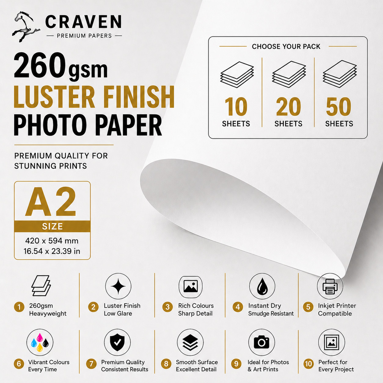 Carta fotografica lucida A2 260 gsm per stampante foto 2