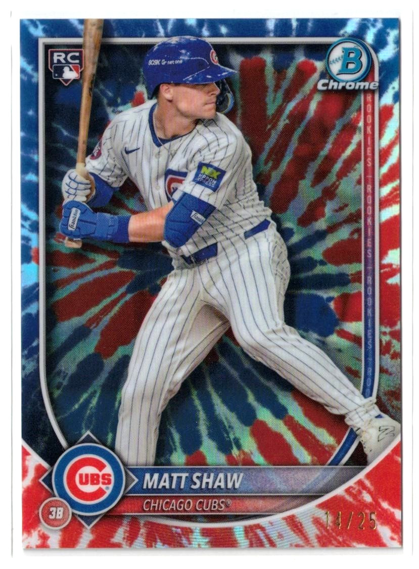 2025 Bowman Chrome ROOKIE COLOR RUN Variation RC Matt Shaw #46! Cubs Rookie /25
