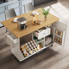 Kitchen Island with Drop Leaf, Rolling Kitchen Trolley, Cabinet for Rubbish Bins