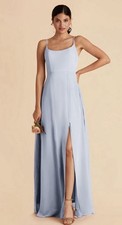 Birdy Grey Blue Sleeveless Spaghetti Strap Maxi Bridesmaid Dress Size S
