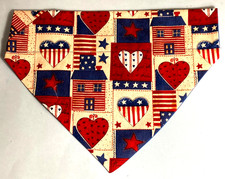 Over Collar SlideOn Pet Dog Cat Bandana  PATRIOTIC HEARTS  HOME  LARGE