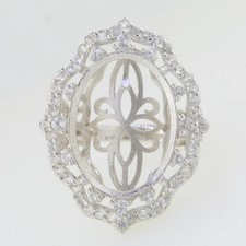 925 Sterling Silver Semi Mount Ring Setting Oval OV 18x13mm Halo W/ Moissanite