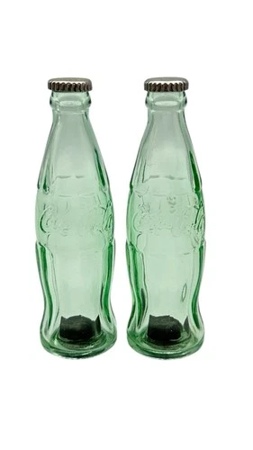 Vintage Coca-Cola Mini Bottle Green Glass Salt and Pepper Shakers New 4.25” Tall