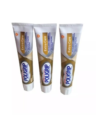 Poligrip Super EXTRA CARE Denture Adhesive Cream  2.2 Oz Exp:07/26 Pack Of 3 