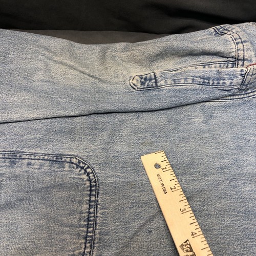 LL Bean Blue Denim Flannel Lined Shirt Mens M Reg Button Up Shacket Farm Barn - Picture 21 of 22