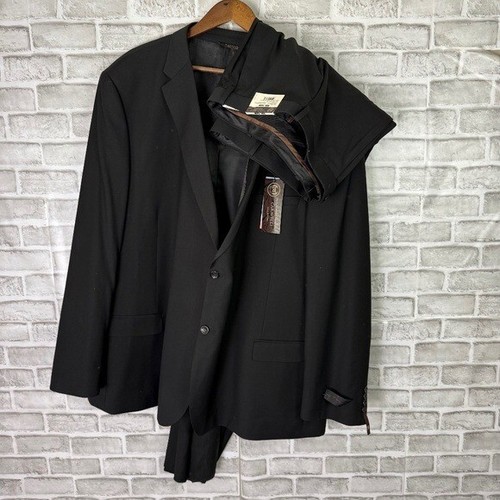 Caravelli Collezione Solid Black 2 Piece Suit Set Mens 58L Pants 54 x Unhemmed