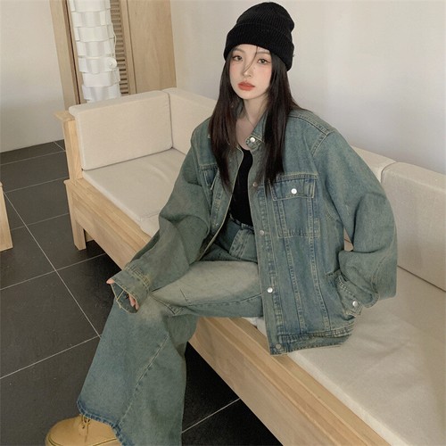 Chaqueta de mezclilla para mujer Abrigo con botones Retro con hombrera Exterior Suelta Elegante - Imagen 4 de 11