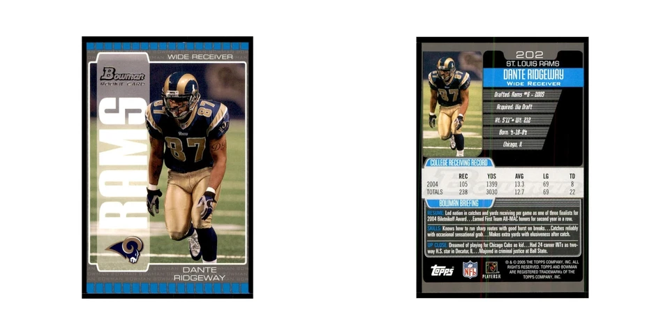 2005 Bowman Dante Ridgeway RC Football Cards #202 - Image 3 of 3