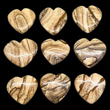 9 Pcs Natural Picture Jasper 35-40mm Heart Shape Loose Untreated Gemstones Lot