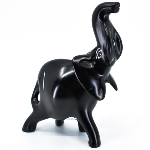 Crafts Caravan Soapstone Black Trunk Up Elephant Sculpture Hand Carved in Kenya